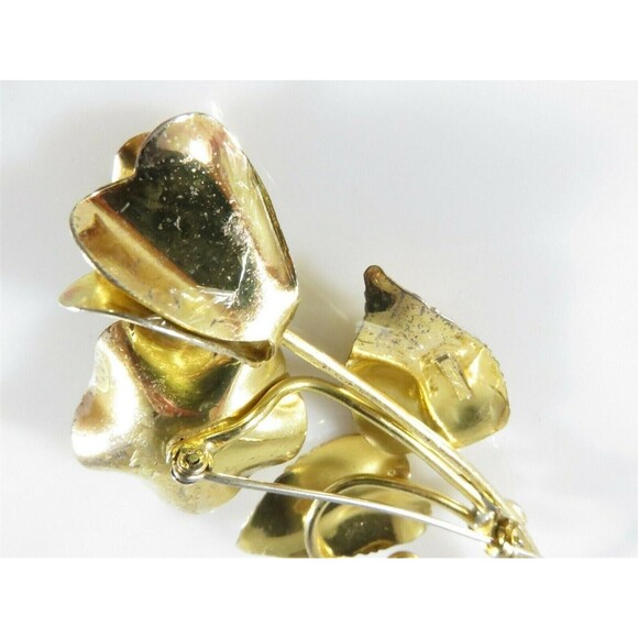 Unsigned Large Sterling Silver Gold Vermeil Pink Stone Floral Brooch - Picture 9 of 11